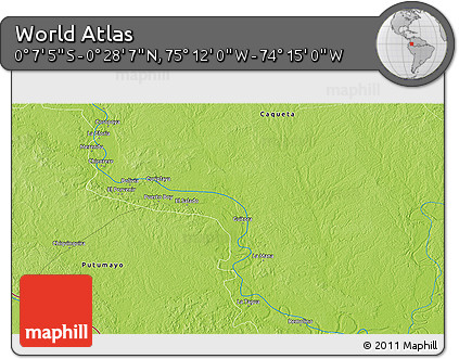 Physical 3D Map of the Area around 0° 10' 31" N, 74° 43' 29" W