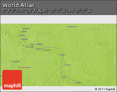 Physical 3D Map of the Area around 0° 10' 31" N, 74° 43' 29" W