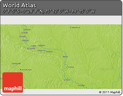 Physical 3D Map of the Area around 0° 10' 31" N, 74° 43' 29" W