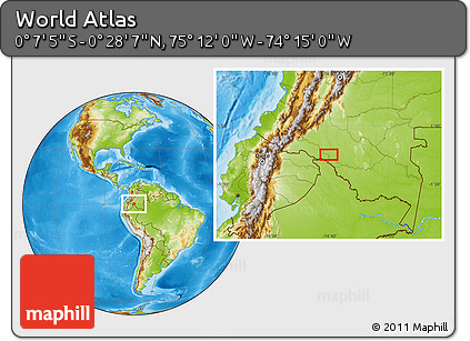 Physical Location Map of the Area around 0° 10' 31" N, 74° 43' 29" W