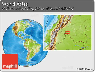 Physical Location Map of the Area around 0° 10' 31" N, 74° 43' 29" W