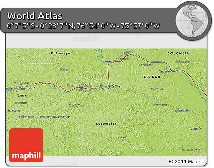 Physical 3D Map of the Area around 0° 10' 31" N, 76° 25' 30" W