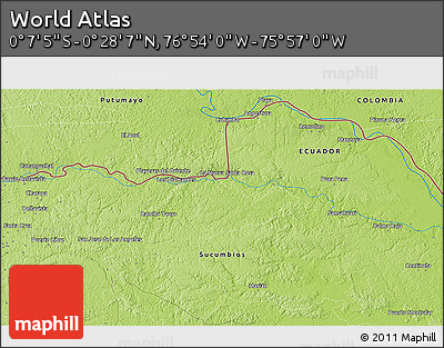 Physical 3D Map of the Area around 0° 10' 31" N, 76° 25' 30" W