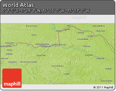 Physical 3D Map of the Area around 0° 10' 31" N, 76° 25' 30" W