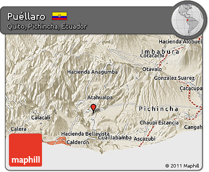 Shaded Relief Panoramic Map of Puéllaro