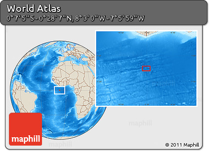Shaded Relief Location Map of the Area around 0° 10' 31" N, 7° 34' 30" W
