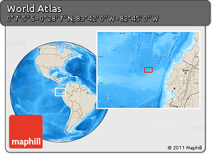 Shaded Relief Location Map of the Area around 0° 10' 31" N, 83° 13' 29" W
