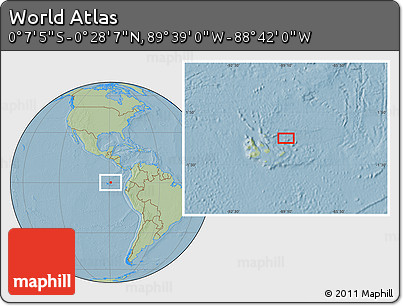 Savanna Style Location Map of the Area around 0° 10' 31" N, 89° 10' 30" W, hill shading
