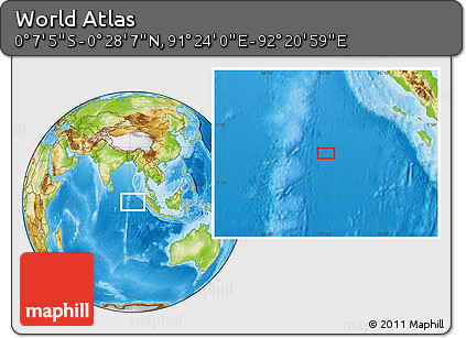 Physical Location Map of the Area around 0° 10' 31" N, 91° 52' 30" E
