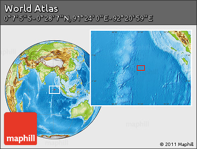 Physical Location Map of the Area around 0° 10' 31" N, 91° 52' 30" E