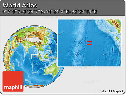 Physical Location Map of the Area around 0° 10' 31" N, 91° 52' 30" E