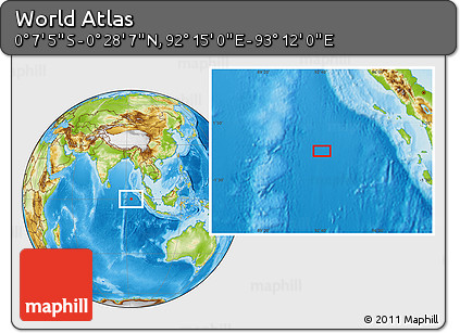 Physical Location Map of the Area around 0° 10' 31" N, 92° 43' 29" E