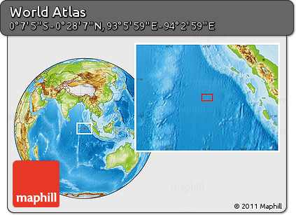 Physical Location Map of the Area around 0° 10' 31" N, 93° 34' 29" E