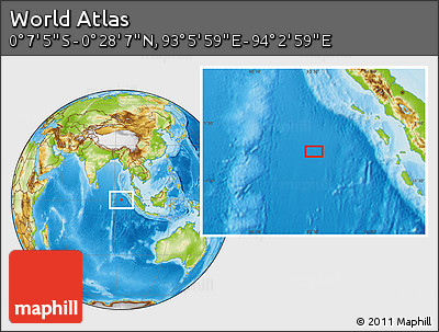 Physical Location Map of the Area around 0° 10' 31" N, 93° 34' 29" E