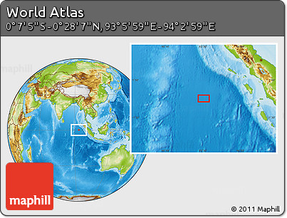 Physical Location Map of the Area around 0° 10' 31" N, 93° 34' 29" E