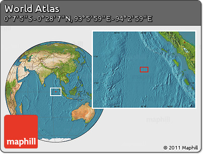 Satellite Location Map of the Area around 0° 10' 31" N, 93° 34' 29" E