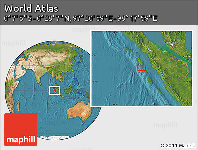 Satellite Location Map of the Area around 0° 10' 31" N, 97° 49' 29" E