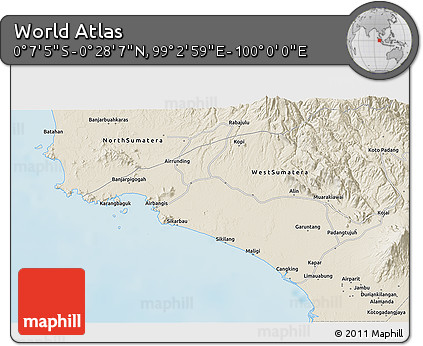 Shaded Relief 3D Map of the Area around 0° 10' 31" N, 99° 31' 30" E