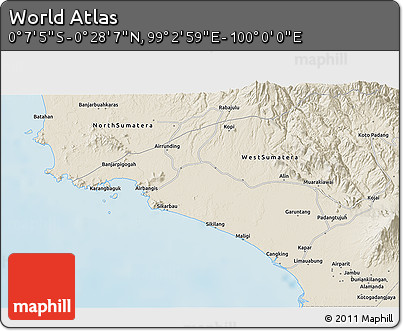 Shaded Relief 3D Map of the Area around 0° 10' 31" N, 99° 31' 30" E