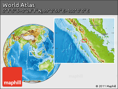 Physical Location Map of the Area around 0° 10' 31" N, 99° 31' 30" E