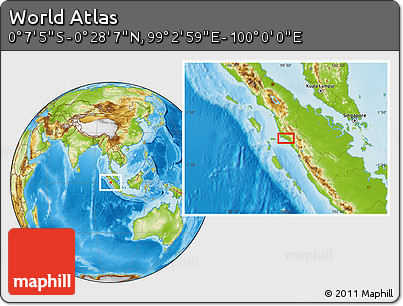 Physical Location Map of the Area around 0° 10' 31" N, 99° 31' 30" E