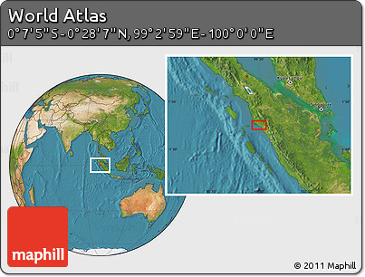 Satellite Location Map of the Area around 0° 10' 31" N, 99° 31' 30" E