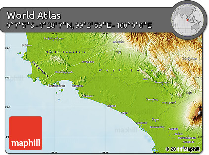Physical Map of the Area around 0° 10' 31" N, 99° 31' 30" E