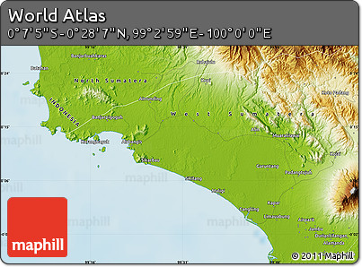 Physical Map of the Area around 0° 10' 31" N, 99° 31' 30" E