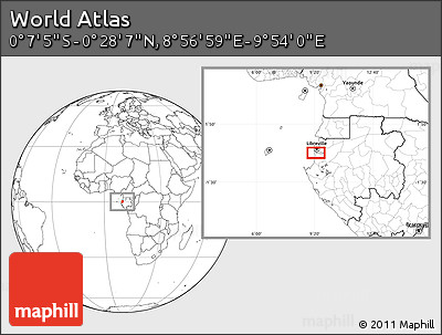 Blank Location Map of the Area around 0° 10' 31" N, 9° 25' 30" E