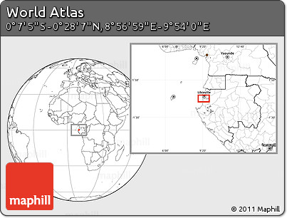 Blank Location Map of the Area around 0° 10' 31" N, 9° 25' 30" E