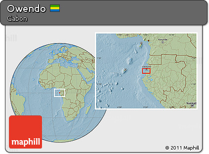 Savanna Style Location Map of Owendo, hill shading