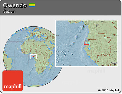 Savanna Style Location Map of Owendo, hill shading