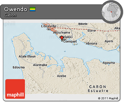 Shaded Relief Panoramic Map of Owendo