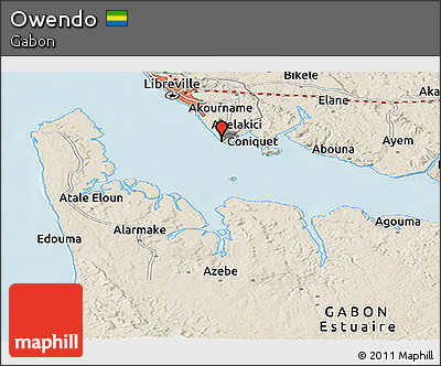 Shaded Relief Panoramic Map of Owendo