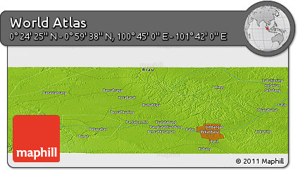 Physical Panoramic Map of the Area around 0° 42' 2" N, 101° 13' 29" E