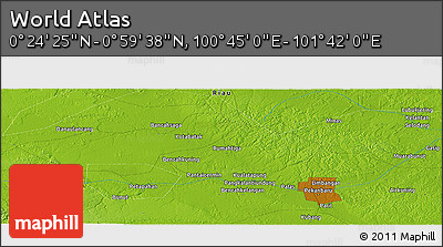 Physical Panoramic Map of the Area around 0° 42' 2" N, 101° 13' 29" E