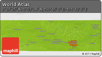 Physical Panoramic Map of the Area around 0° 42' 2" N, 101° 13' 29" E