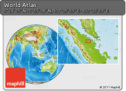 Physical Location Map of the Area around 0° 42' 2" N, 102° 4' 29" E