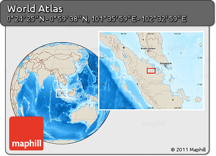 Shaded Relief Location Map of the Area around 0° 42' 2" N, 102° 4' 29" E
