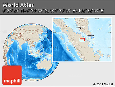 Shaded Relief Location Map of the Area around 0° 42' 2" N, 102° 4' 29" E