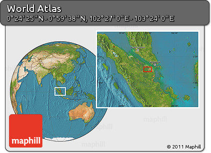Satellite Location Map of the Area around 0° 42' 2" N, 102° 55' 30" E