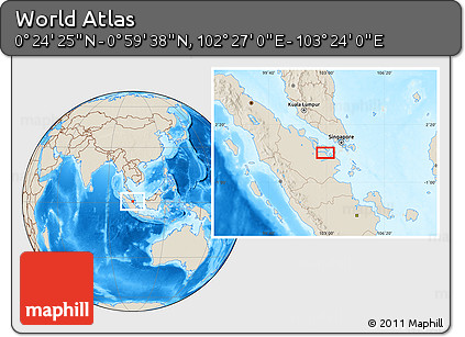 Shaded Relief Location Map of the Area around 0° 42' 2" N, 102° 55' 30" E