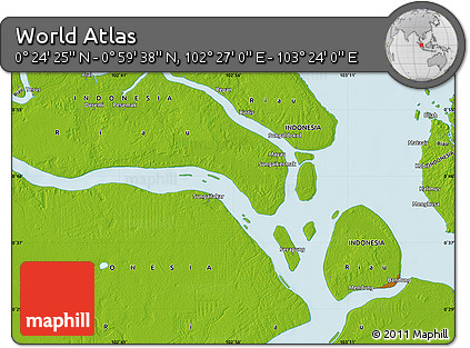 Physical Map of the Area around 0° 42' 2" N, 102° 55' 30" E