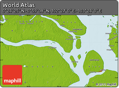 Physical Map of the Area around 0° 42' 2" N, 102° 55' 30" E