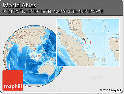 Shaded Relief Location Map of the Area around 0° 42' 2" N, 104° 37' 30" E