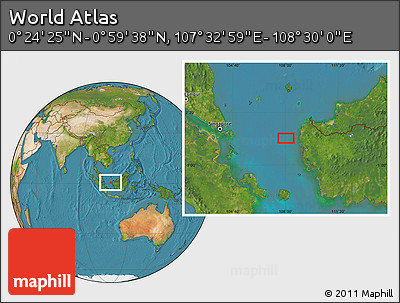 Satellite Location Map of the Area around 0° 42' 2" N, 108° 1' 30" E