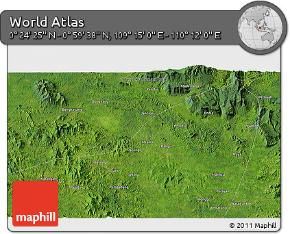 Satellite 3D Map of the Area around 0° 42' 2" N, 109° 43' 29" E