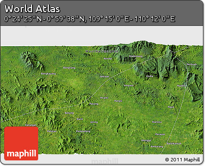 Satellite 3D Map of the Area around 0° 42' 2" N, 109° 43' 29" E