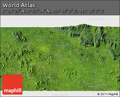 Satellite 3D Map of the Area around 0° 42' 2" N, 109° 43' 29" E