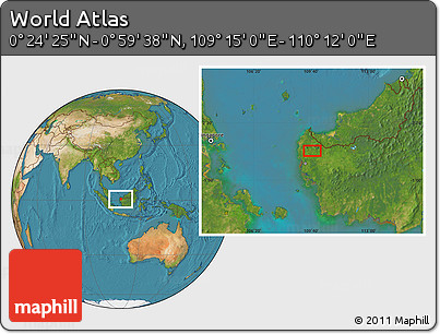 Satellite Location Map of the Area around 0° 42' 2" N, 109° 43' 29" E